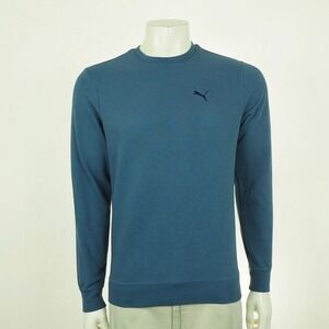 New Puma Golf Lightweight Sweater Mens Small Blue Cotton Blend Ribbed Pullover
